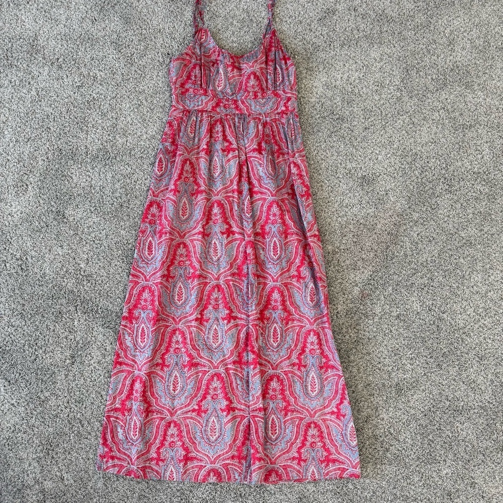J. Crew Paisley Maxi Dress Cami Sundress Cute Coral Resort Boho Cotton Women US6